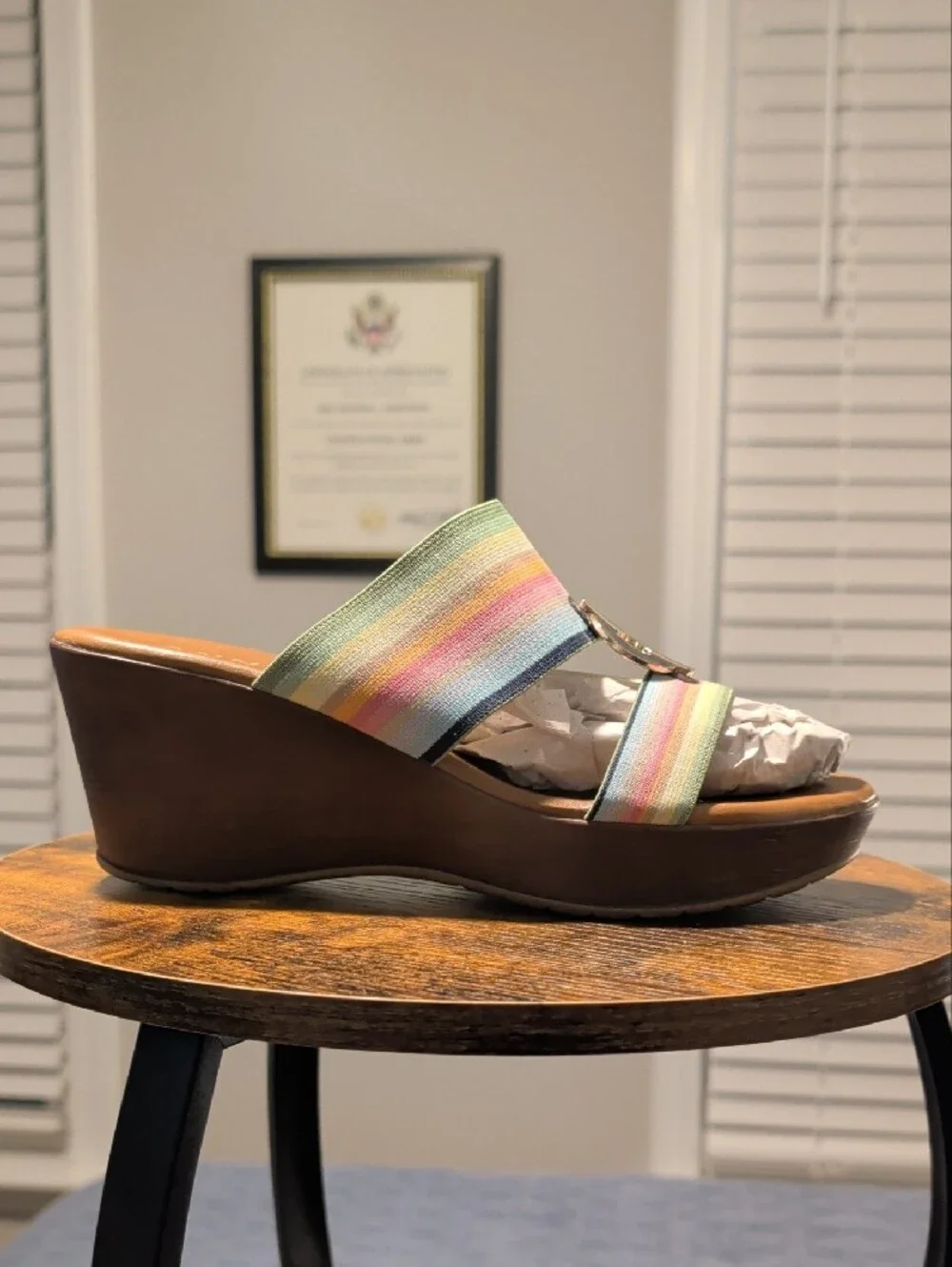 Anne Klein Multicolor Pastel Stripe Wedge Sandal
